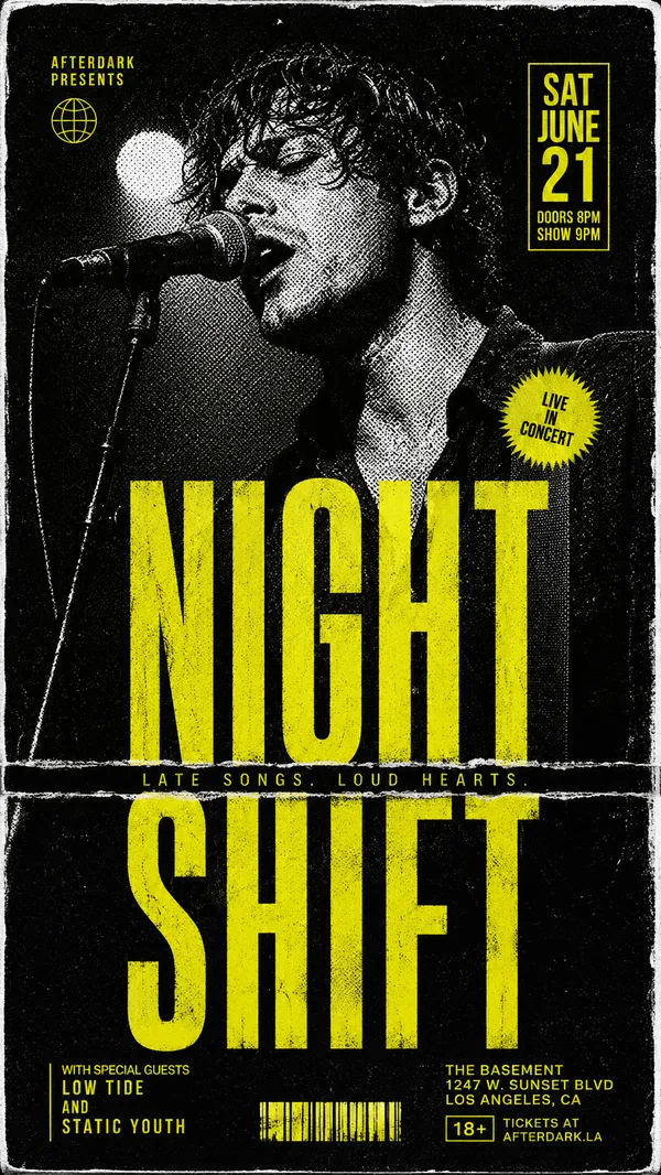 Gig poster reading Night Shift